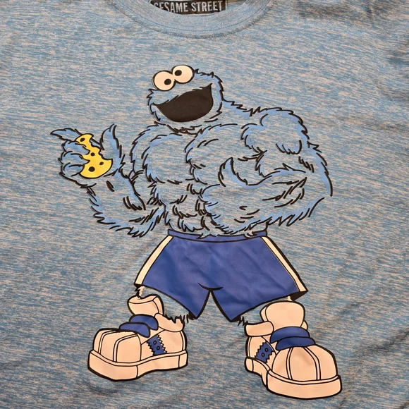 Sesame Street Cookie Monster Muscle Gym Graphic T Shirt Mens Large Blue - Picture 2 of 4